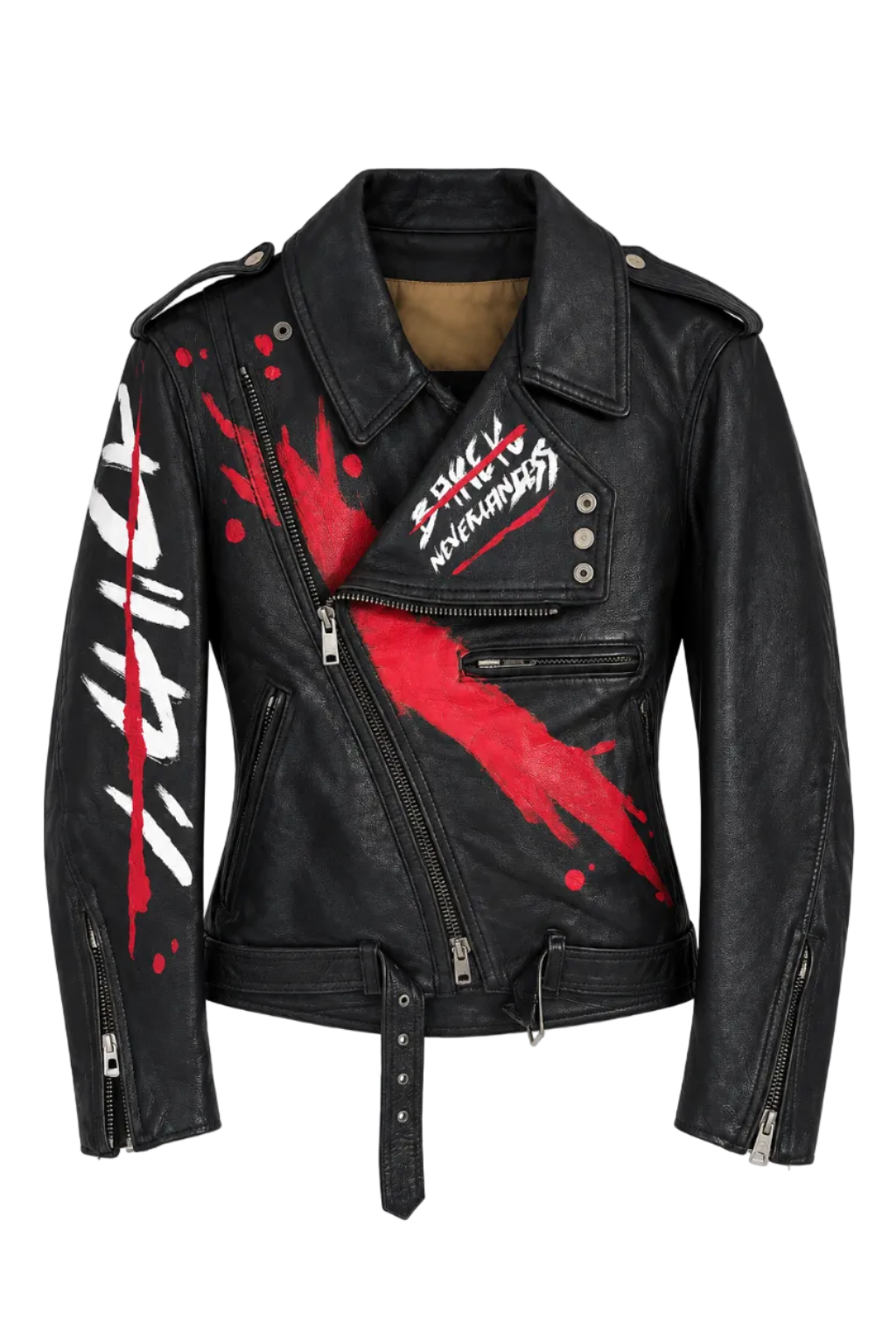 Barek Neverlandess London streetwear - "Tentation" Biker Fitted Leather Jacket Woman unique designer fashion artwork