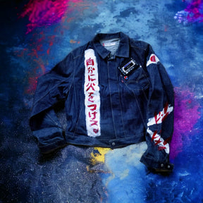 “Become What You Desire” Dark Blue Customized Fitted Denim Jacket for Women