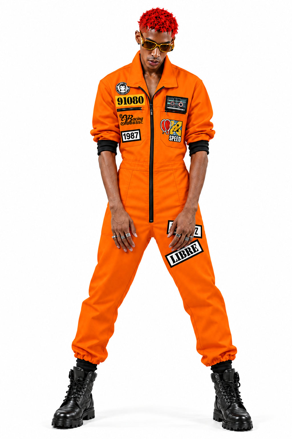 Barek Neverlandess London streetwear - "Street Code” Oversized Orange Jumpsuit unique designer fashion artwork