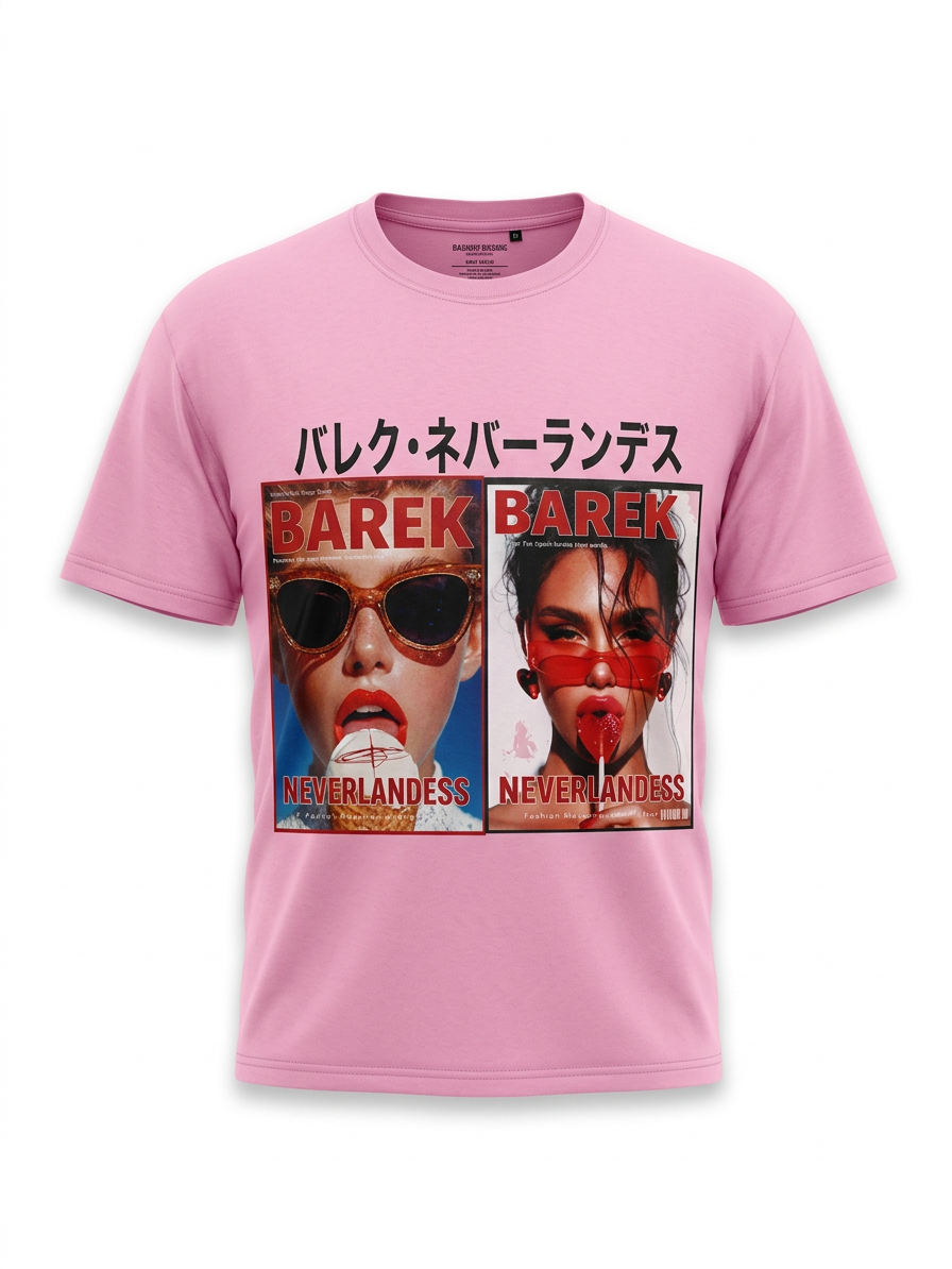 Barek Neverlandess London streetwear - T-SHIRT OVERSIZED BAREK NEVERLANDESS — Magazine Cover Tee • Rose Lavande unique designer fashion artwork