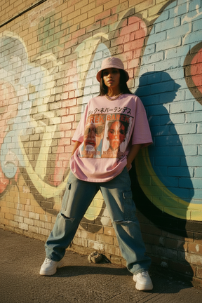 Barek Neverlandess London streetwear - T-SHIRT OVERSIZED BAREK NEVERLANDESS — Magazine Cover Tee • Rose Lavande unique designer fashion artwork