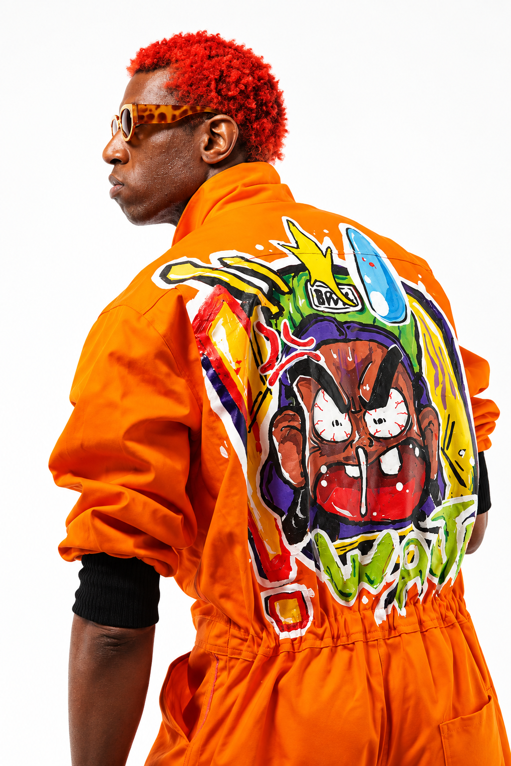 Barek Neverlandess London streetwear - "Street Code” Oversized Orange Jumpsuit unique designer fashion artwork